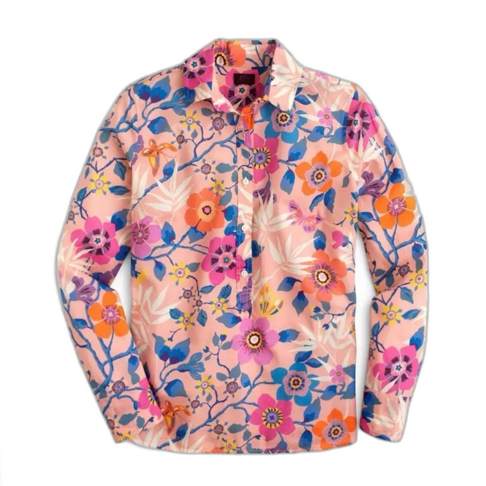 J. Crew Liberty Pavilion Floral Print Popover Top Shirt - 2
